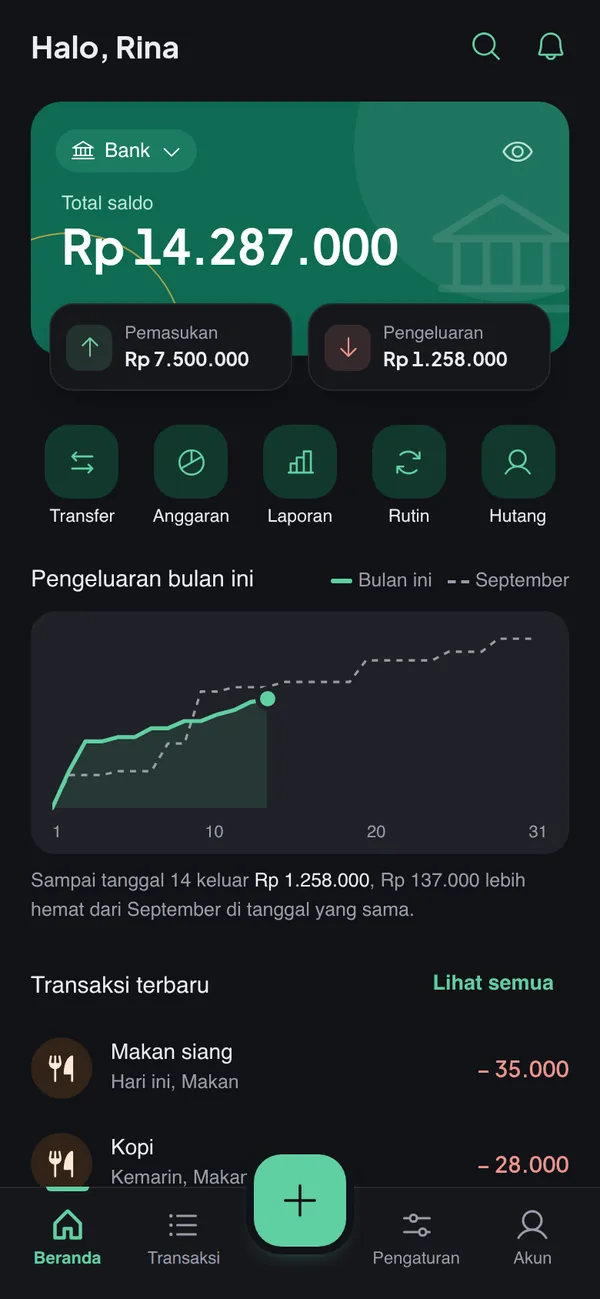 Beranda Artamu dalam mode gelap