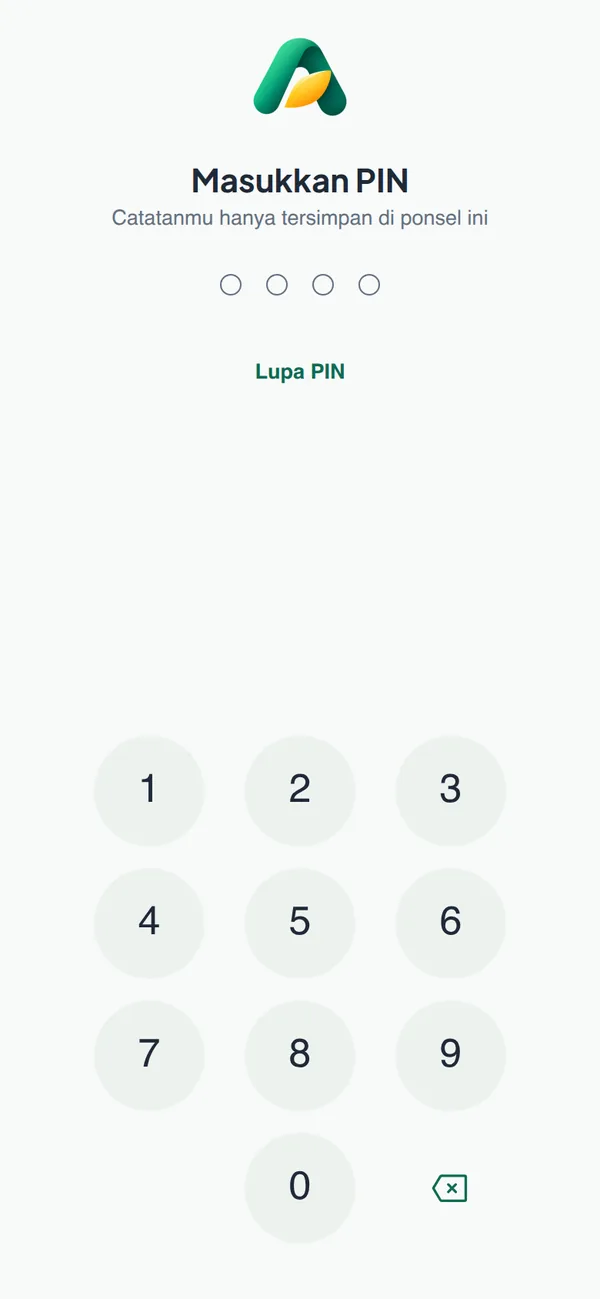 Layar buka kunci dengan PIN